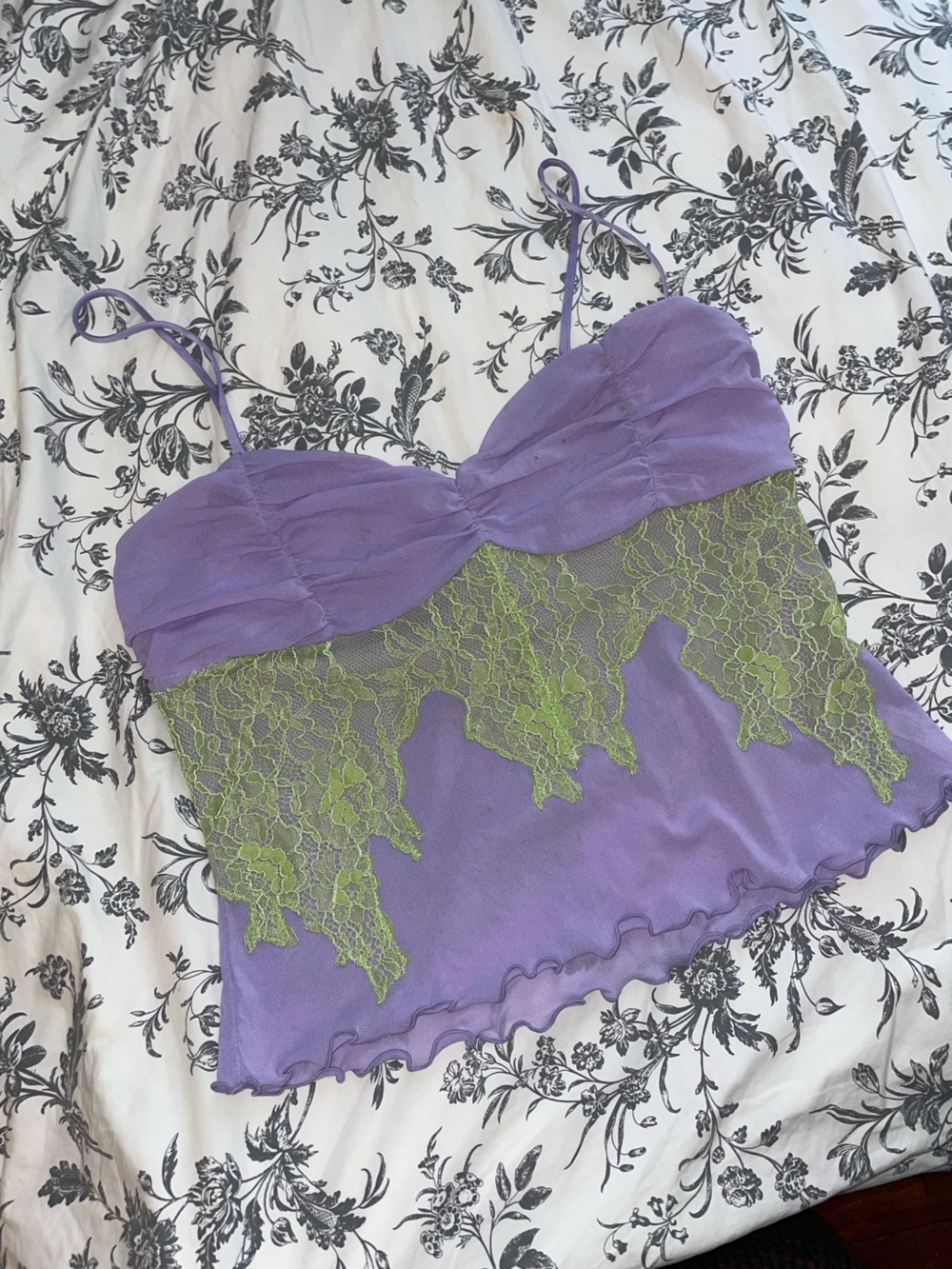 Free People Lavender Chemise with Lime Lace Trim